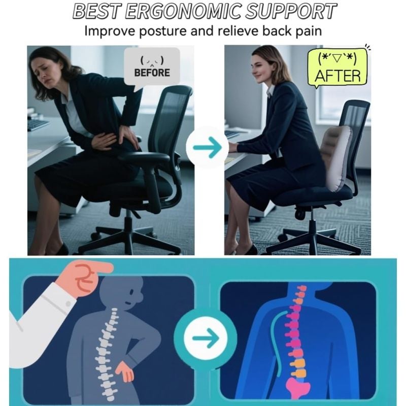 Inflatable Lumbar Support Pillow Grey Portable Ergonomic Back Pain Relief Cushion - Instant Inflation in 30-60 Seconds Compact Design for Office Chair Car Travel and Airplane - Image 2