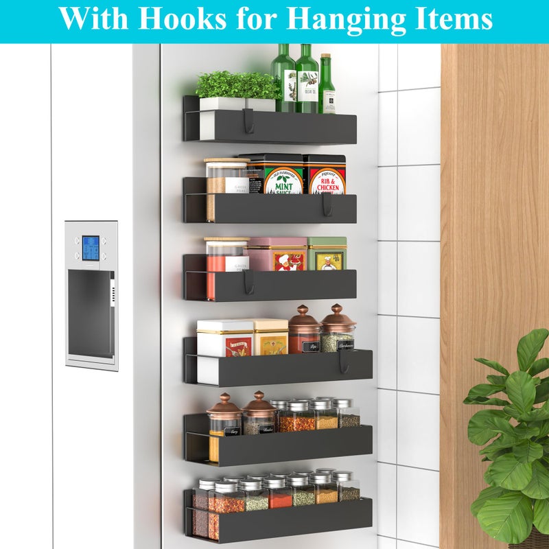 HuggieGems 6 Pack Magnetic Spice Storage Rack Organizer for Refrigerator and Oven, Black Fridge Organizers and Storage - Image 2