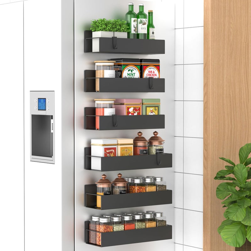 HuggieGems 6 Pack Magnetic Spice Storage Rack Organizer for Refrigerator and Oven, Black Fridge Organizers and Storage - Image 1