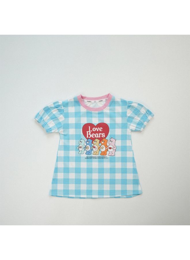Summer Clothes For Kidsren And Girls, Cute Cartoon Plaid, Small And Medium-sized Kidsren, Baby Girls, Kidsren's Fun And Sweet Short-sleeved T-shirt Tops
