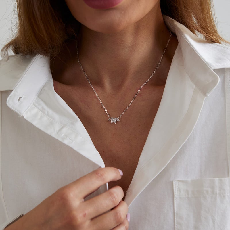 LEXODY Diamond Necklaces for Women Dainty Leaf Necklace 14k Silver Plated Layered CZ Moon Necklace Simple Diamond Choker Necklaces for Women Trendy Jewelry Gifts for Women - Image 3