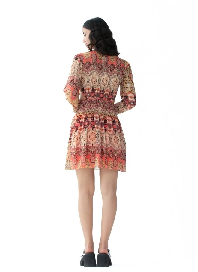 HaILYS Rust Ethnic Printed Mini Dress