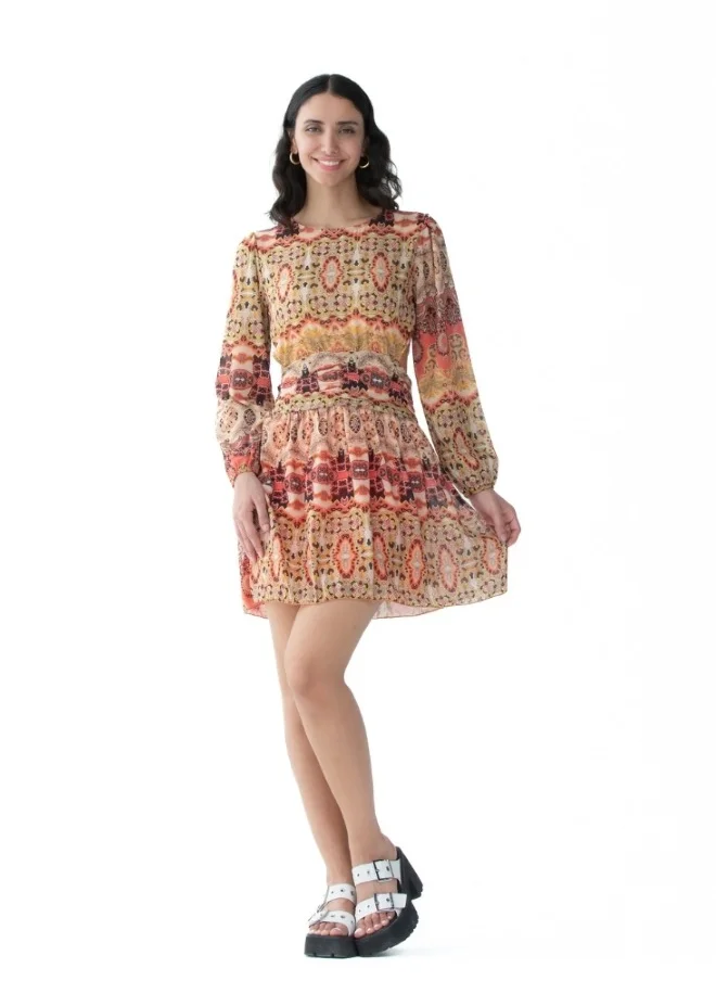 HaILYS Rust Ethnic Printed Mini Dress