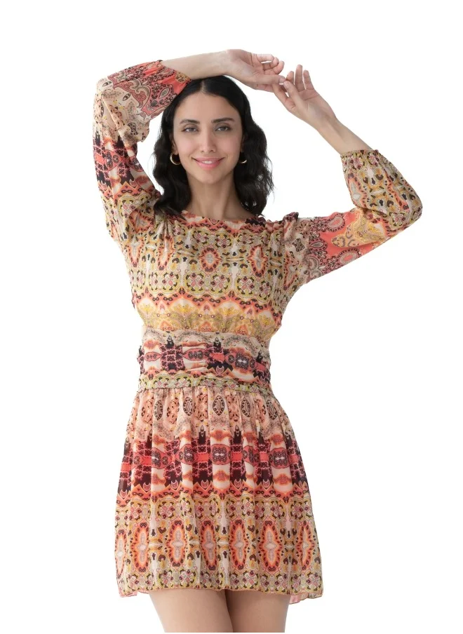 HaILYS Rust Ethnic Printed Mini Dress