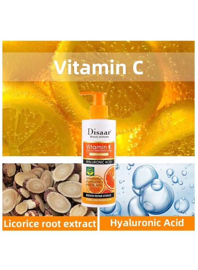 Disaar 230 جرام لوشن مرطب لتفتيح البشرة بفيتامين C وحمض الهيالورونيك لتألق ورطوبة الجسم وزيت الجسم لتفتيح البشرة وتلاشي الميلانين لوشن مرطب لإصلاح حاجز البشرة لوشن الجسم - Image 4