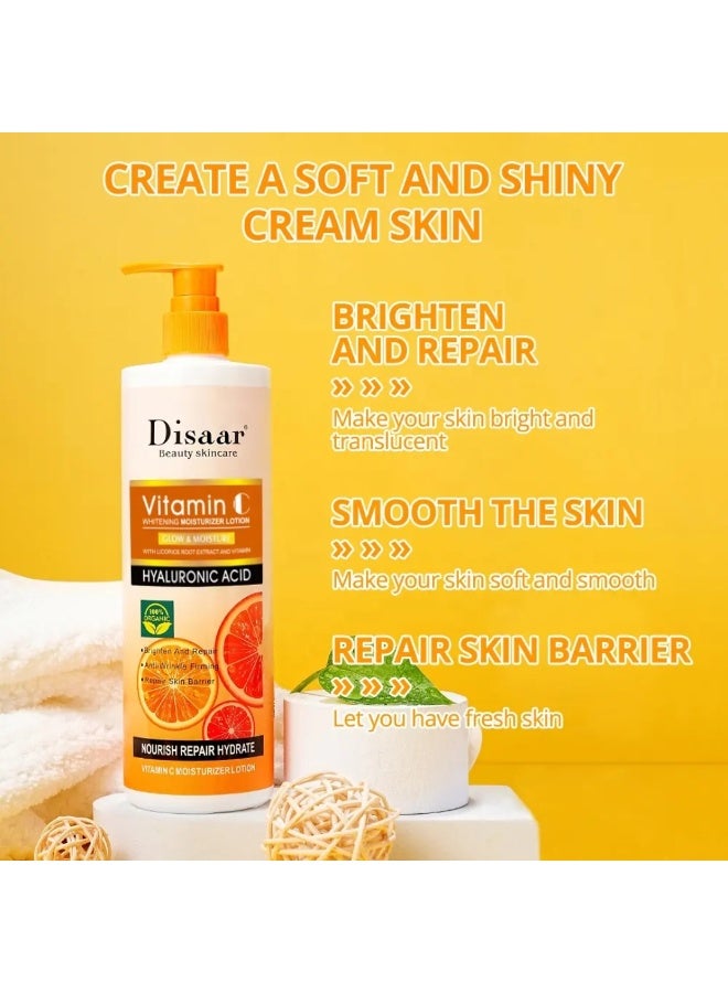 Disaar 230 جرام لوشن مرطب لتفتيح البشرة بفيتامين C وحمض الهيالورونيك لتألق ورطوبة الجسم وزيت الجسم لتفتيح البشرة وتلاشي الميلانين لوشن مرطب لإصلاح حاجز البشرة لوشن الجسم - Image 5