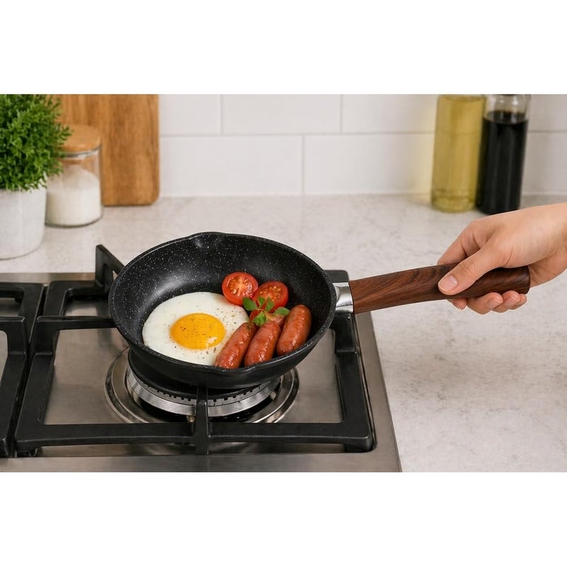 Homagator Non Stick Frying Pan Granite Coating Wooden Handle Small Skillet 16 cm - A1-16 - Image 2
