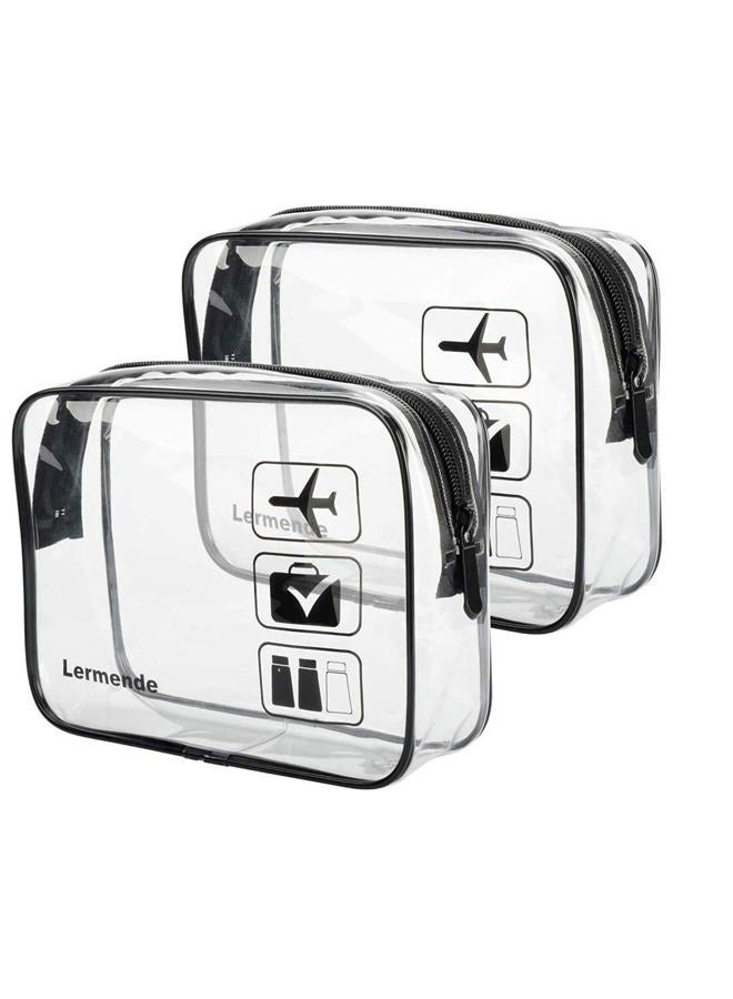 Lermende 2pcs/pack Clear Toiletry Bag TSA Approved Travel Carry On Airport Airline Compliant Bag Quart Sized 3-1-1 Kit Luggage Pouch - Image 1