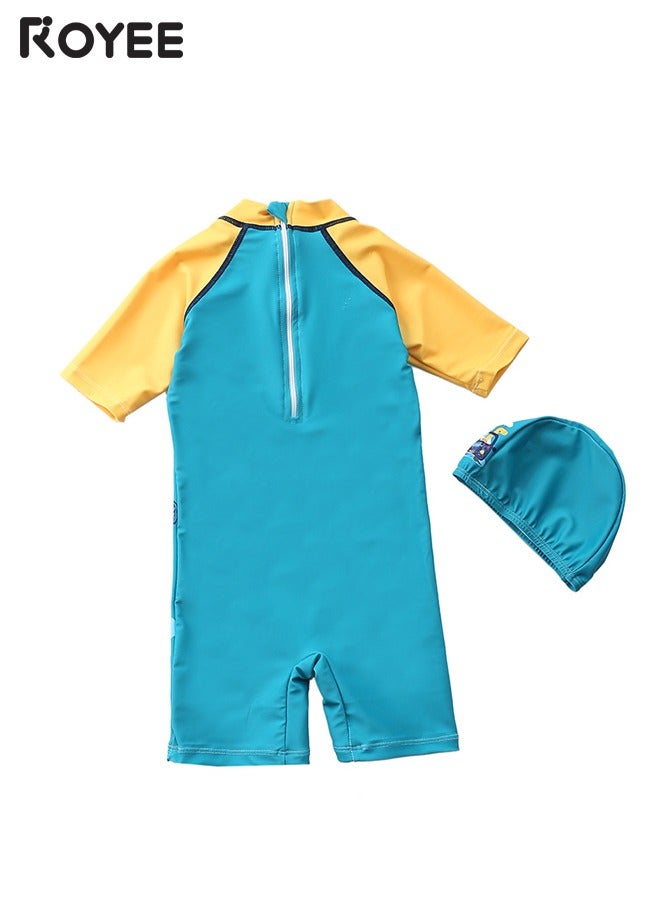 Royee Children'S Cartoon Printed Cars And Giraffes Swimsuit Long Sleeved One Piece Sun Proof Swimsuit With Hat For Height 70-120 Cm Boys - Image 3