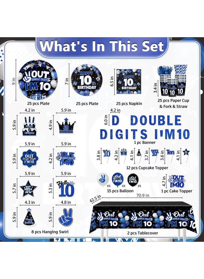 Yingoto 196pcs 10th Birthday Decorations for Boys Tableware, 10 Year Old Birthday Decorations Includes Double Digits Birthday Boy Banner Plates Cake Topper Etc for 10th Birthday Boy, Serves 25 - Image 3