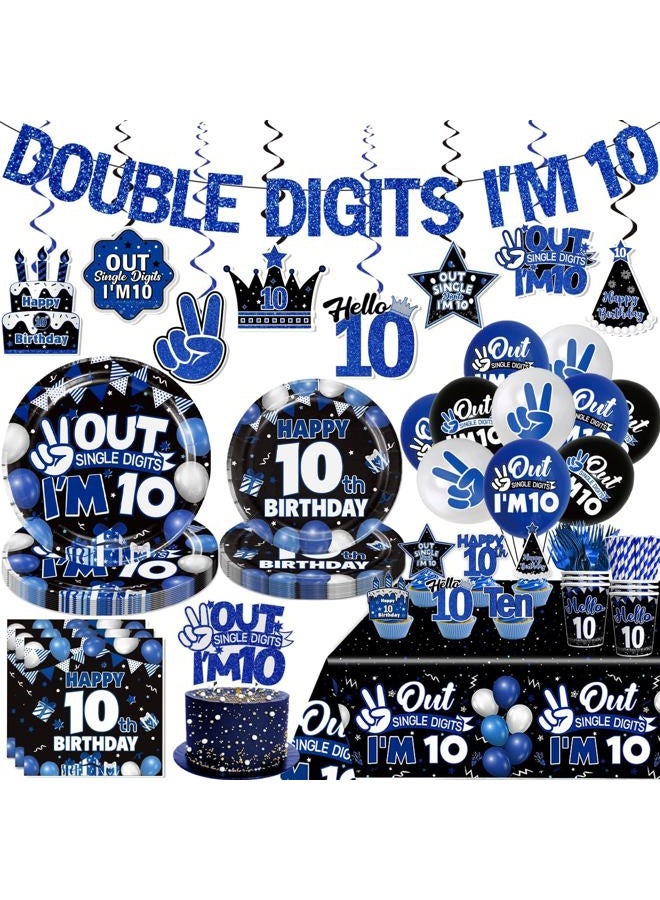 Yingoto 196pcs 10th Birthday Decorations for Boys Tableware, 10 Year Old Birthday Decorations Includes Double Digits Birthday Boy Banner Plates Cake Topper Etc for 10th Birthday Boy, Serves 25 - Image 1