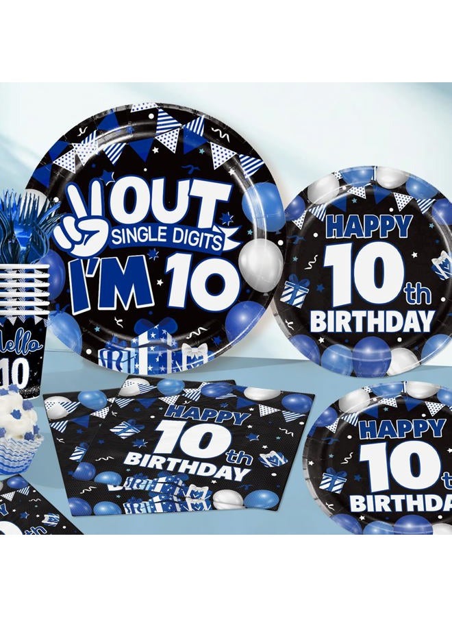 Yingoto 196pcs 10th Birthday Decorations for Boys Tableware, 10 Year Old Birthday Decorations Includes Double Digits Birthday Boy Banner Plates Cake Topper Etc for 10th Birthday Boy, Serves 25 - Image 2