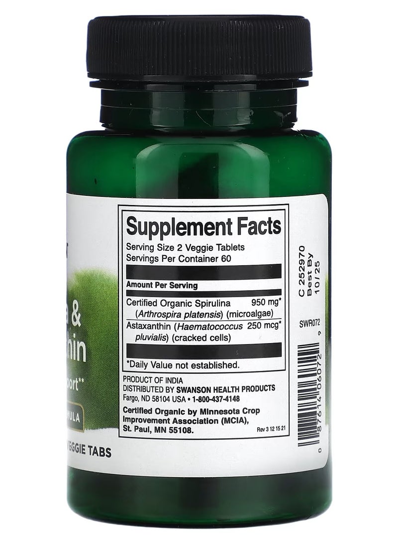 SWANSON Swanson Organic Spirulina & Astaxanthin 120 Veg Tablets  - Image 2