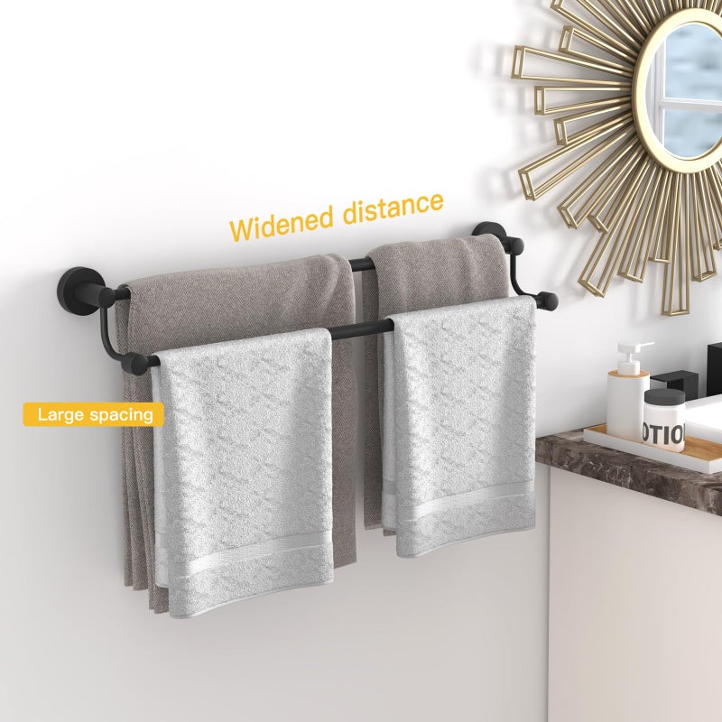 BESy Adjustable 16-26 Inches Double Bath Towel Bar for Bathroom SUS304 Stainless Steel Towel Holder, Hotel Style Wall Mount with Screws Hand Towel Bar Towel Rack Rod Hanger, Matte Black Finish - Image 2