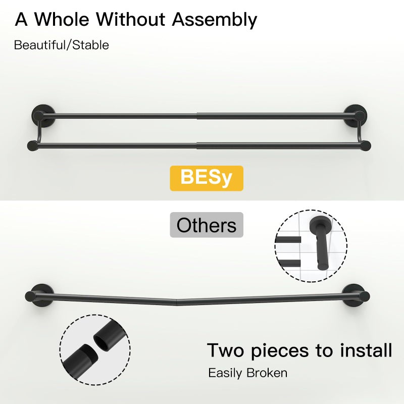 BESy Adjustable 16-26 Inches Double Bath Towel Bar for Bathroom SUS304 Stainless Steel Towel Holder, Hotel Style Wall Mount with Screws Hand Towel Bar Towel Rack Rod Hanger, Matte Black Finish - Image 4