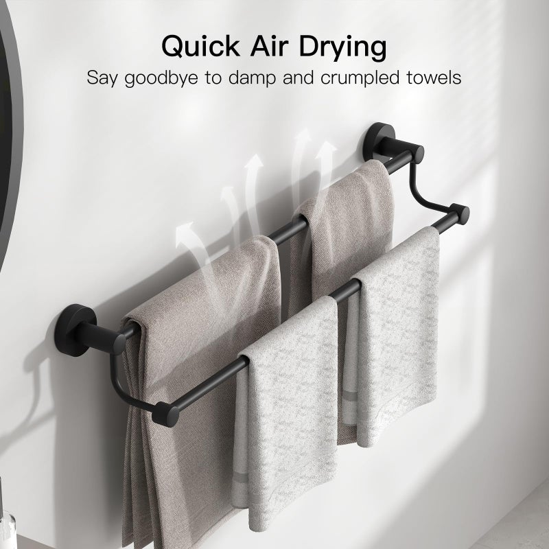 BESy Adjustable 16-26 Inches Double Bath Towel Bar for Bathroom SUS304 Stainless Steel Towel Holder, Hotel Style Wall Mount with Screws Hand Towel Bar Towel Rack Rod Hanger, Matte Black Finish - Image 5