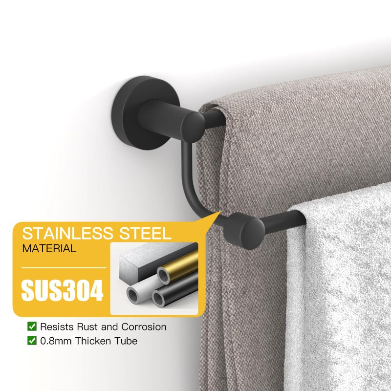 BESy Adjustable 16-26 Inches Double Bath Towel Bar for Bathroom SUS304 Stainless Steel Towel Holder, Hotel Style Wall Mount with Screws Hand Towel Bar Towel Rack Rod Hanger, Matte Black Finish - Image 3