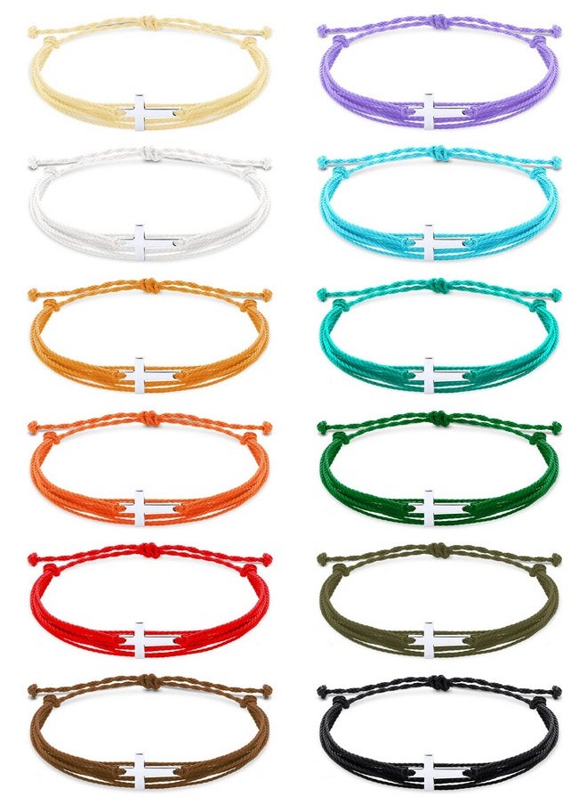 Janmercy - 48 Pieces Cross Bracelet Christian Bracelet Handmade Braided String Rope Christian Jewelry For Women Adjustable Rope Bracelet For Women Men - Image 1