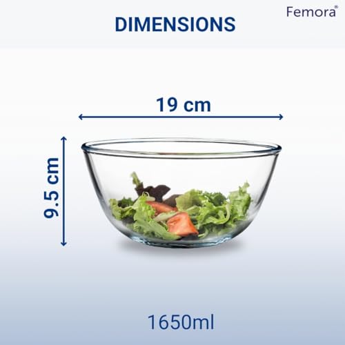 Femora Borosilicate Glass Mixing Bowl | Microwave Safe Bowl | Oven Bowls |1 Year Warrnty | Set of 1, 1650 ML - Image 2