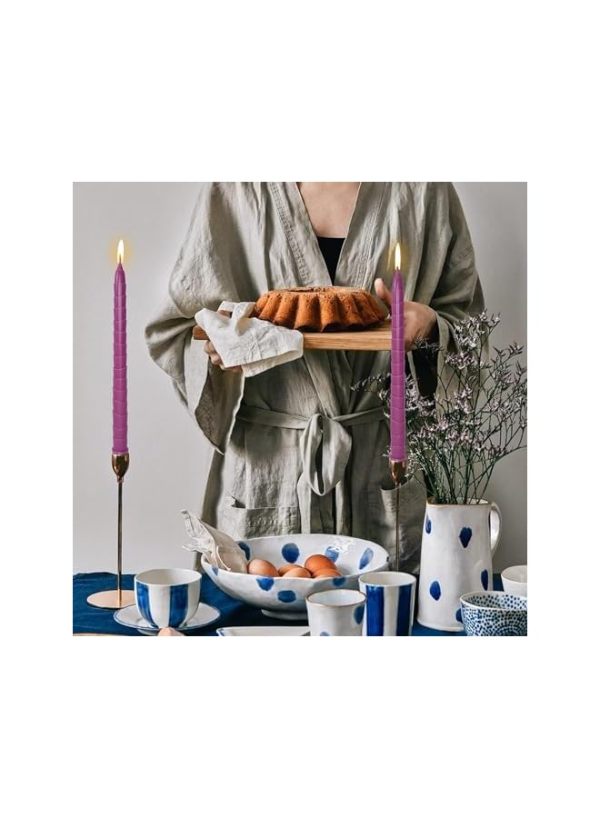 The Bros 7.3 Inch Spiral Taper Candles, 8+ Hours Burn Time, Unscented, Smokeless and Dripless Swirl Long Candles for Wedding Dinner Home Decor Holiday Women Gifts, Pack of 2 (Violet) - Image 5