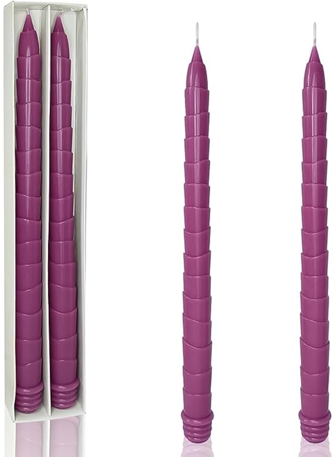 The Bros 7.3 Inch Spiral Taper Candles, 8+ Hours Burn Time, Unscented, Smokeless and Dripless Swirl Long Candles for Wedding Dinner Home Decor Holiday Women Gifts, Pack of 2 (Violet) - Image 1