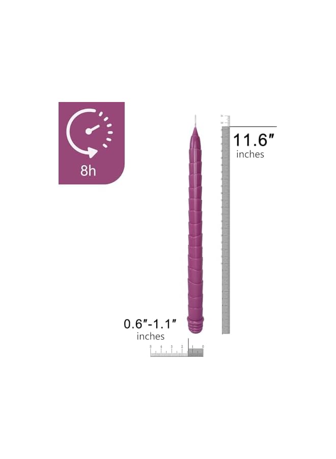 The Bros 7.3 Inch Spiral Taper Candles, 8+ Hours Burn Time, Unscented, Smokeless and Dripless Swirl Long Candles for Wedding Dinner Home Decor Holiday Women Gifts, Pack of 2 (Violet) - Image 3