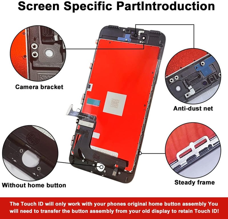 Oil resistant for iPhone 7 Plus LCD Screen Replacement Black 5.5 Inch Frame Assembly LCD Display 3D Touch Screen Digitizer with Repair Tools Kit Tempered Glass Screen Protector for A1784, A1785, A1661 Global simple assemble options - Image 2