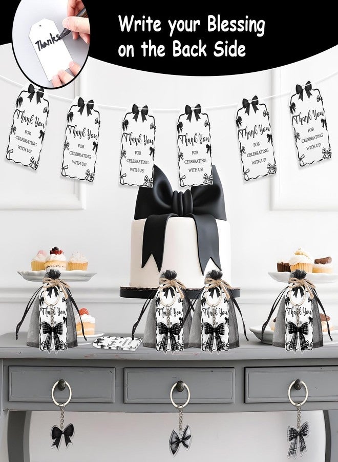 Serencatcher Black Bow Party Favors Set - 24 Pack Black Bow Keychains, Thank You Tags, and Organza Bags for Birthday Parties, Bridal Showers, and Special Events - Image 4