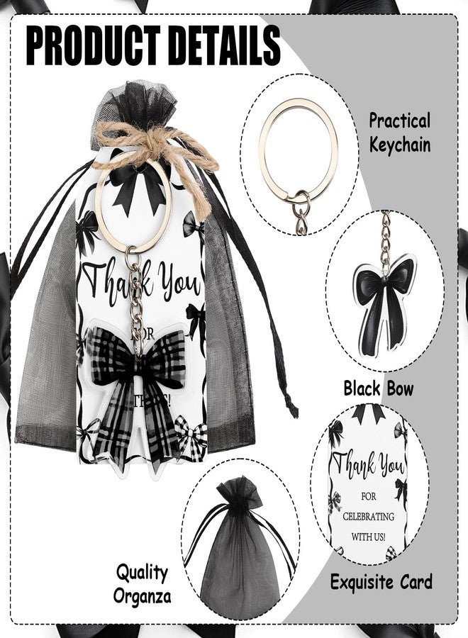 Serencatcher Black Bow Party Favors Set - 24 Pack Black Bow Keychains, Thank You Tags, and Organza Bags for Birthday Parties, Bridal Showers, and Special Events - Image 5