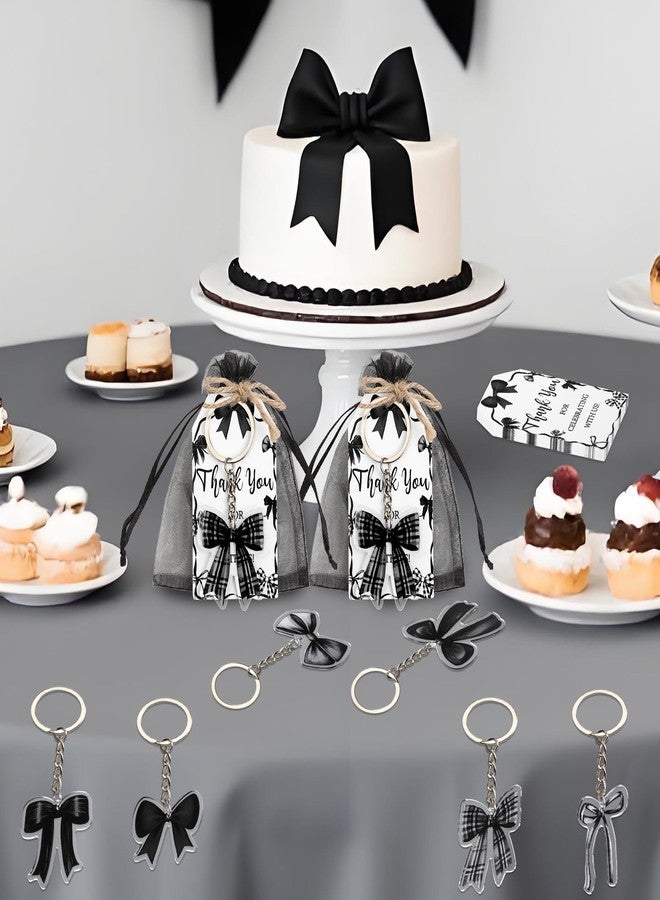 Serencatcher Black Bow Party Favors Set - 24 Pack Black Bow Keychains, Thank You Tags, and Organza Bags for Birthday Parties, Bridal Showers, and Special Events - Image 2