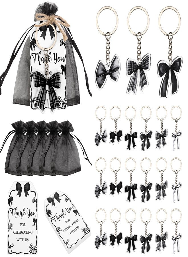 Serencatcher Black Bow Party Favors Set - 24 Pack Black Bow Keychains, Thank You Tags, and Organza Bags for Birthday Parties, Bridal Showers, and Special Events - Image 1