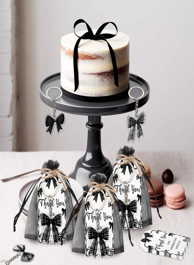 Serencatcher Black Bow Party Favors Set - 24 Pack Black Bow Keychains, Thank You Tags, and Organza Bags for Birthday Parties, Bridal Showers, and Special Events - Image 3