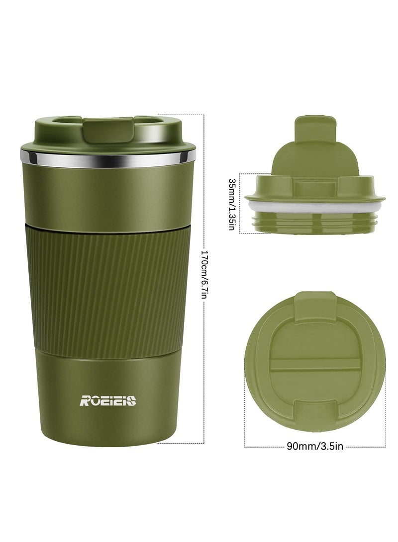 ROEIEIS Travel Mugs, Insulated Coffee Cup with Leakproof Lid - Reusable Coffee Cups Travel - Car Coffee Cup - Stainless Steel Coffee Mug for Hot and Cold Coffee Water and Tea (Military Green, 380 ml) - Image 3