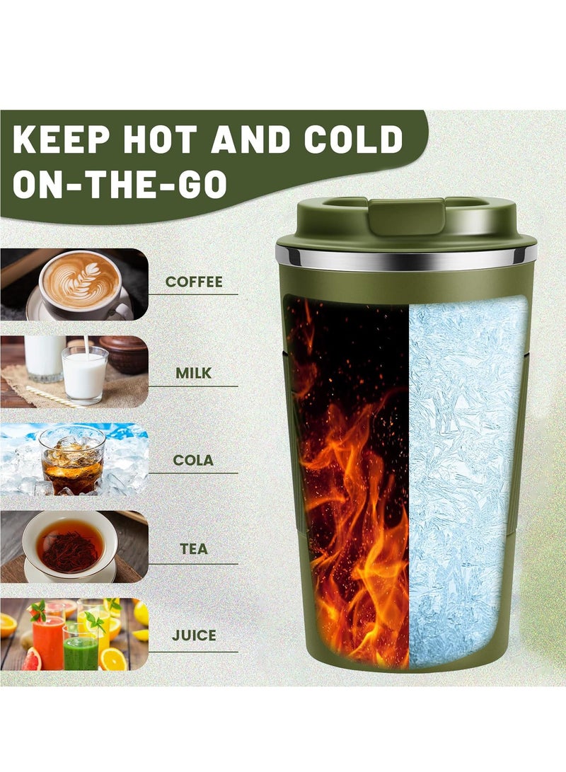 ROEIEIS Travel Mugs, Insulated Coffee Cup with Leakproof Lid - Reusable Coffee Cups Travel - Car Coffee Cup - Stainless Steel Coffee Mug for Hot and Cold Coffee Water and Tea (Military Green, 380 ml) - Image 4