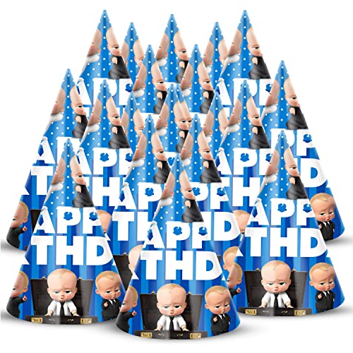 ZYOZIQUE Boss Baby Theme Birthday Party Hats, Happy Birthday Cone Party Hats for Kids Birthday Party - Boss Baby theme Birthday Party Supplies and Decorations (Pack of 20) - Image 1