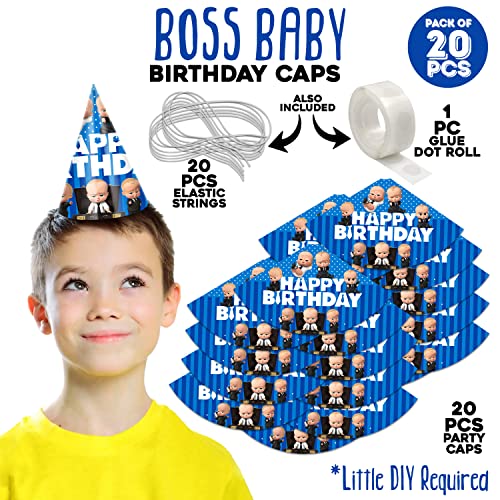ZYOZIQUE Boss Baby Theme Birthday Party Hats, Happy Birthday Cone Party Hats for Kids Birthday Party - Boss Baby theme Birthday Party Supplies and Decorations (Pack of 20) - Image 2