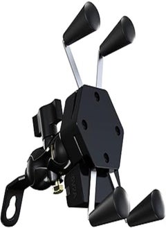 Allextreme Non-Vibration Series Universal Spider Mobile Phone Holder Cradle Stand with 360 Degree Rotation and 2A USB Charging Port for Motorcycle Rear View Mirror Bike Mobile Holder (Black)