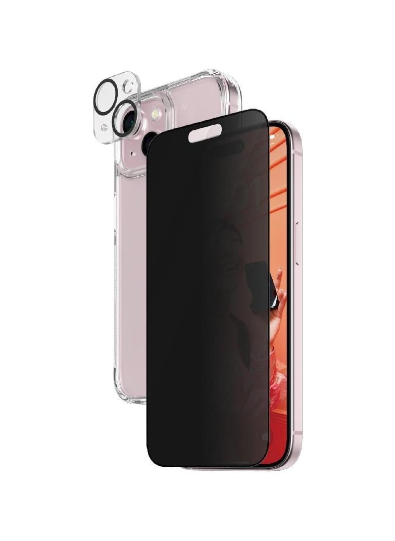 3 in 1 Bundle Set for Apple iPhone 15 6.1" D30 Protected Hard Case + Ultra Wide Fit PRIVACY Screen Protector + Camera Lens 2023 - Black