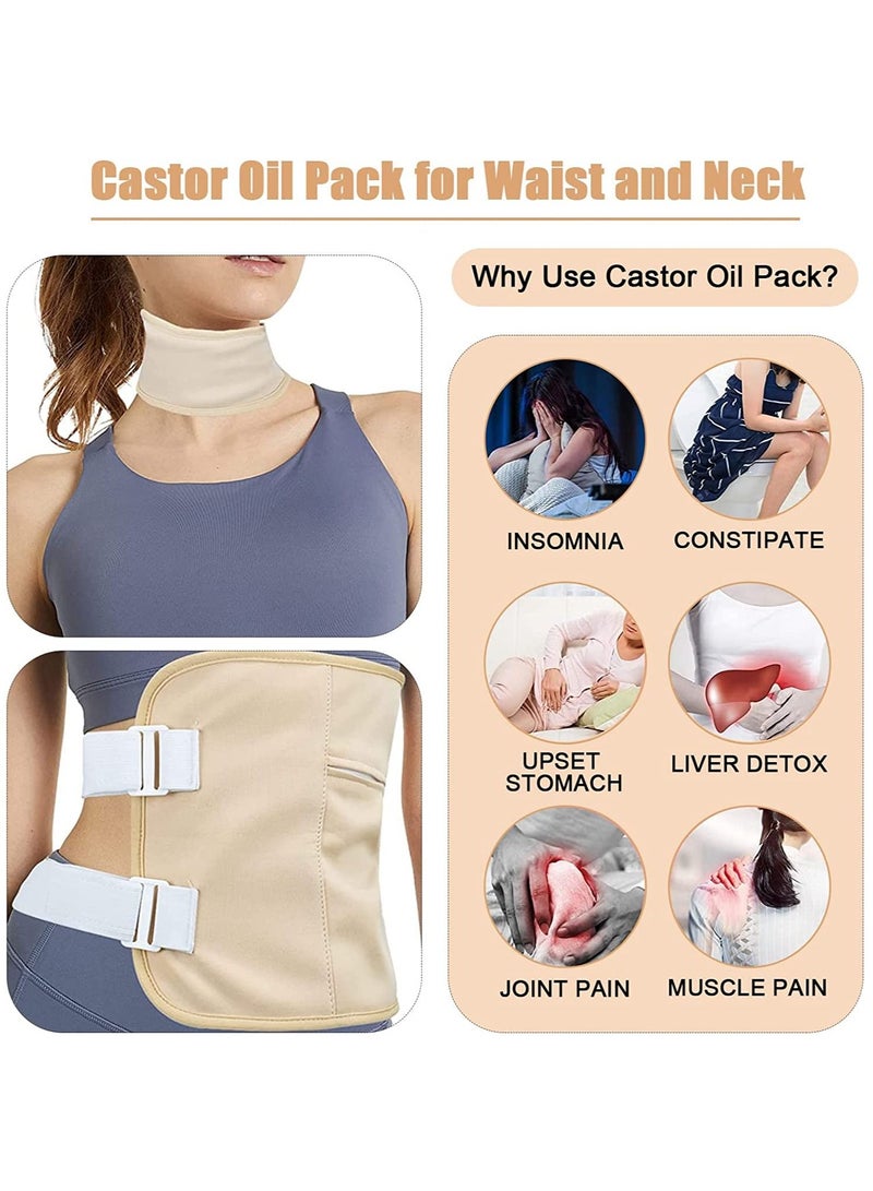 2 Pack Castor Oil Pack Wrap Waist and Neck Castor Oil Packs for Liver Detox Reusable Castor Oil Pack Kit with Adjustable Strap for Thyroid (Oil Not Included)