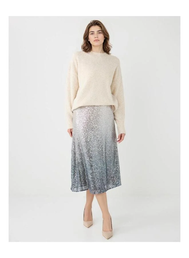Jimmy Key Gray Straight-Cut Normal Waist Sequined Midi Skirt