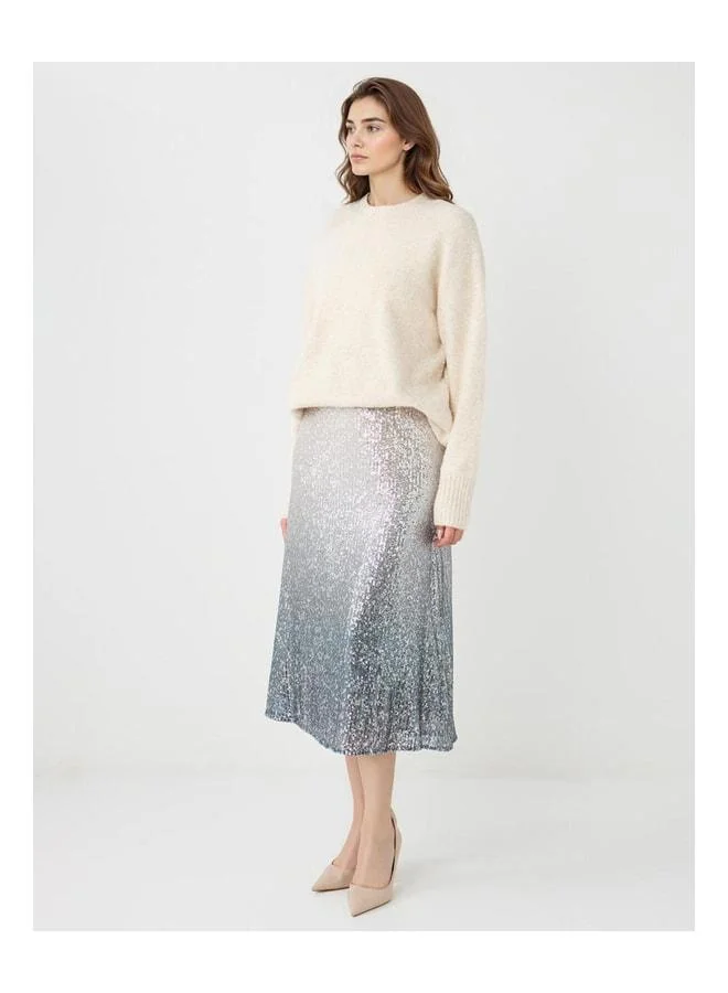 Jimmy Key Gray Straight-Cut Normal Waist Sequined Midi Skirt