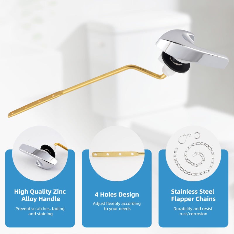 iFealClear Universal Toilet Handle Replacement Kit, Side/Angle Mount Toilet Flush Handle Compatible with Kohler K-GP30324-CP/TOTO/American Standard, Stainless Steel Flapper Chain, Chrome - Image 2