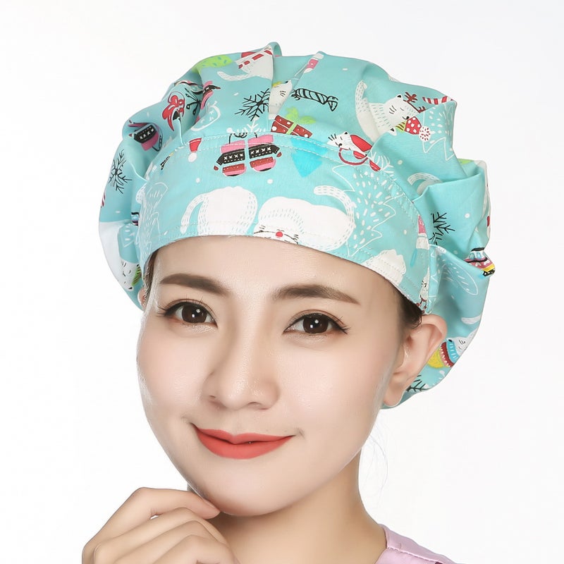 1PC Delicate Printing Sweat Absorbing Cotton Working Hat Protector for Kitchen Cleaning Operating Room (Snowman and Cat, ) - Image 4