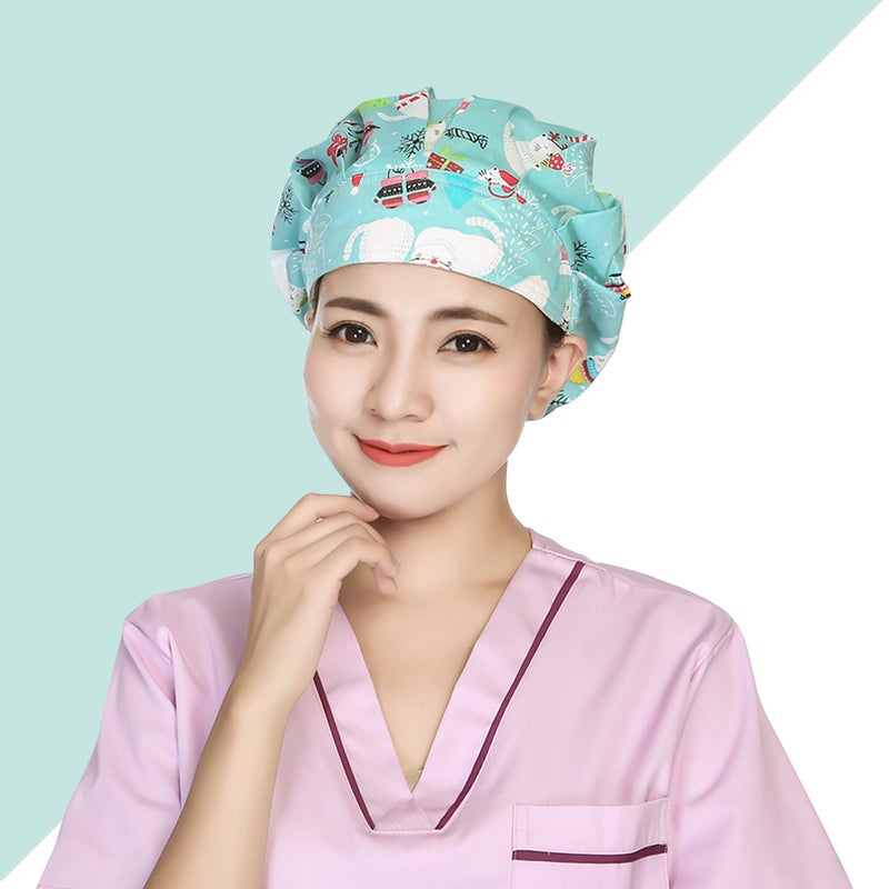 1PC Delicate Printing Sweat Absorbing Cotton Working Hat Protector for Kitchen Cleaning Operating Room (Snowman and Cat, ) - Image 5