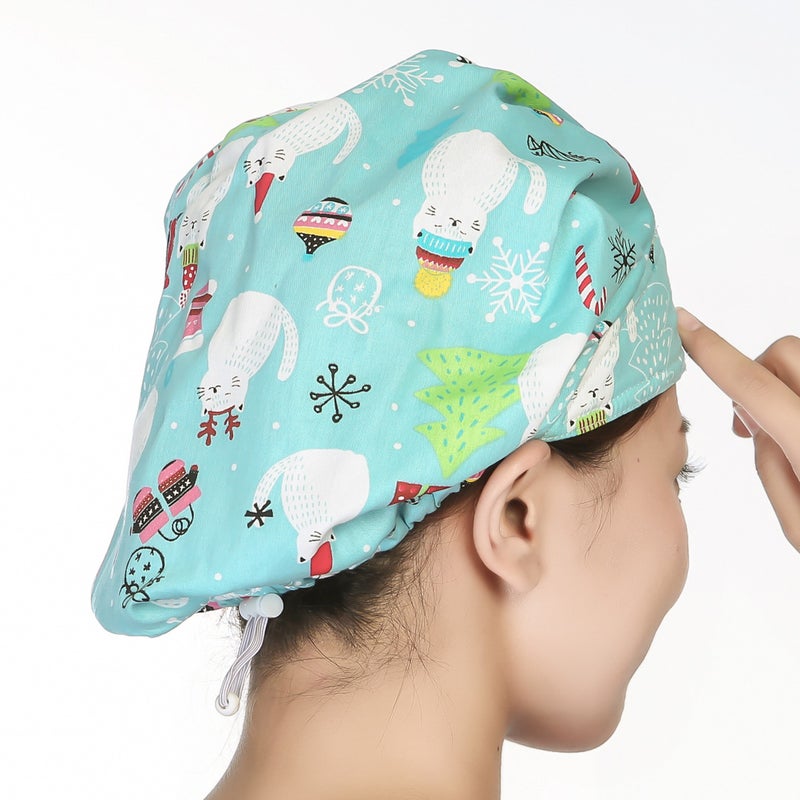 1PC Delicate Printing Sweat Absorbing Cotton Working Hat Protector for Kitchen Cleaning Operating Room (Snowman and Cat, ) - Image 2