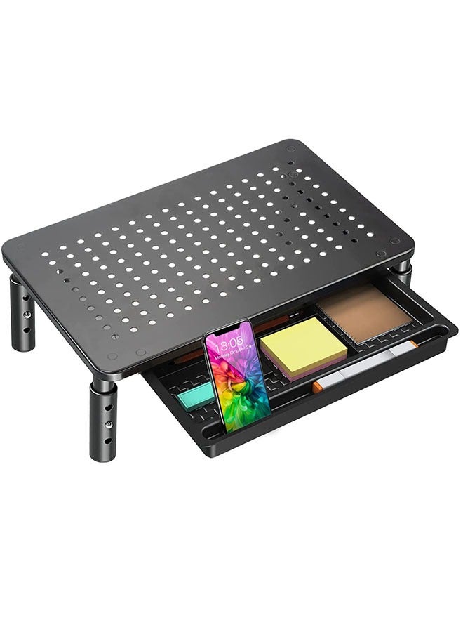 Monitor Stand Riser with Drawer, 3 Height Adjustable Computer Monitor Stand for Desk, Metal Stand Riser for PC, Laptop, Printer  iMac for Home  Office - Image 1