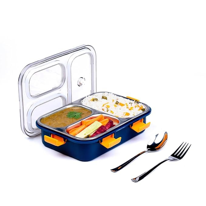 POLMI Stainless Steel Lunch Box 3 Compartments 750ml Insulated Leakproof Container with Lid Multiple Colours - Image 1