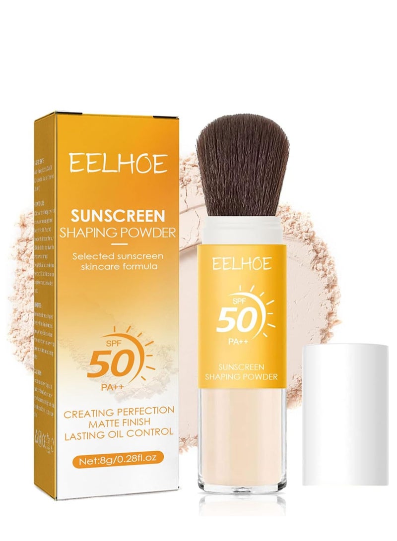EELHOE Sunscreen Setting Powder, Mineral Sunscreen Powder SPF 50 PA++ - Setting Powder With Brush, Concealer, Long Lasting Oil Control Sun Protection for All Skin Types, Lightweight Matte (1 PCS) - Image 1