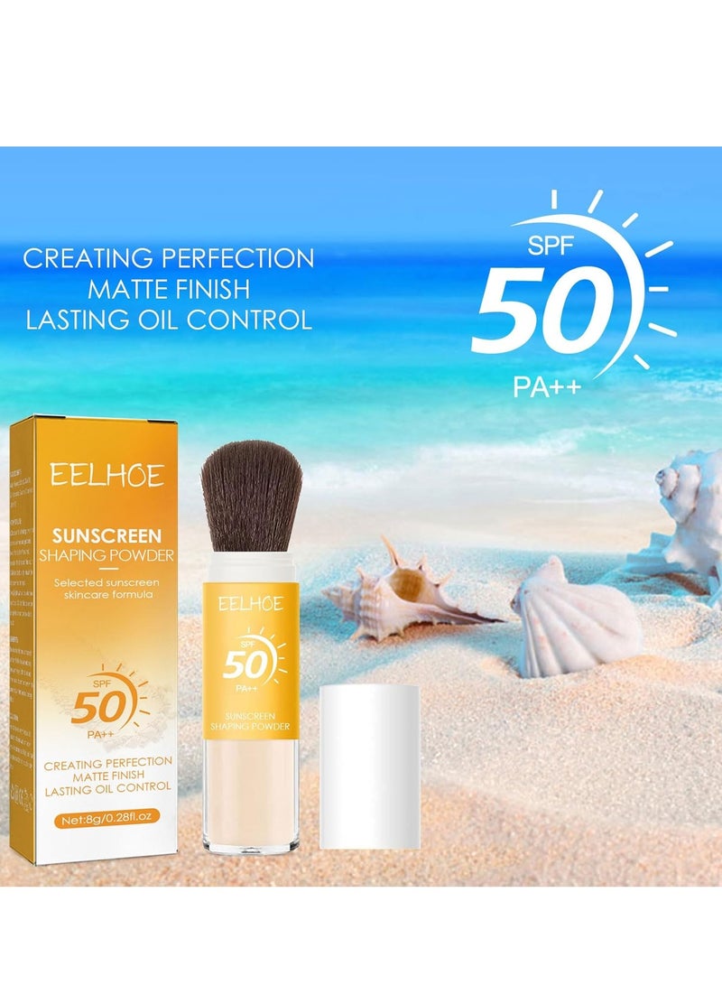 EELHOE Sunscreen Setting Powder, Mineral Sunscreen Powder SPF 50 PA++ - Setting Powder With Brush, Concealer, Long Lasting Oil Control Sun Protection for All Skin Types, Lightweight Matte (1 PCS) - Image 2