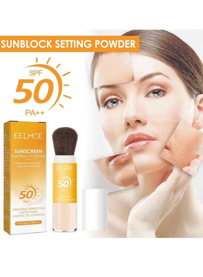 EELHOE Sunscreen Setting Powder, Mineral Sunscreen Powder SPF 50 PA++ - Setting Powder With Brush, Concealer, Long Lasting Oil Control Sun Protection for All Skin Types, Lightweight Matte (1 PCS) - Image 3